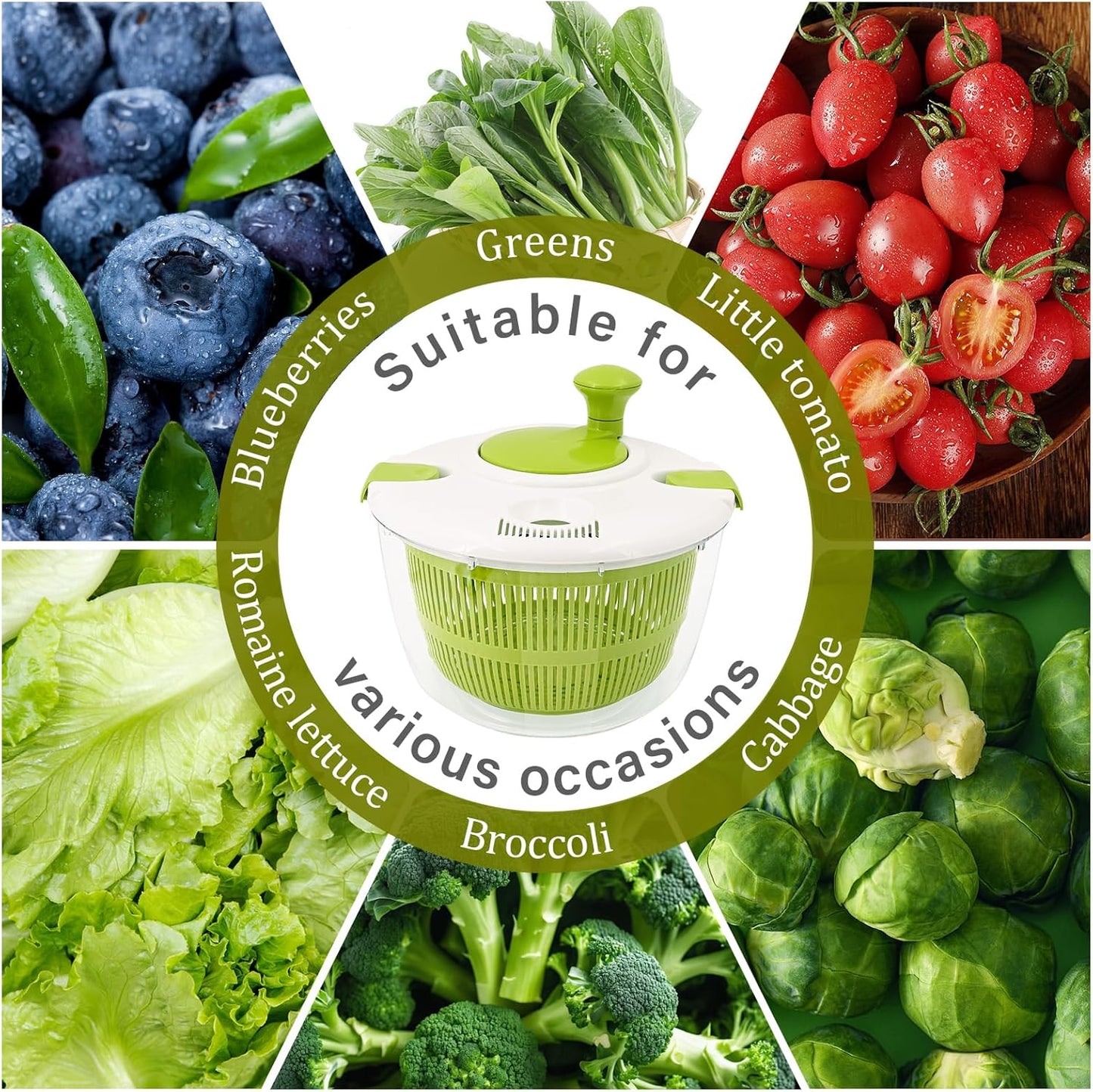 5Qt High-Efficiency Salad Spinner & Vegetable Dehydrator -Quick-dry salad spinner,Manual Kitchen Tool for Lettuce, Berries, and Greens,Quick Spin Dry Vegetables