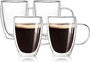 2/4/6PCS 150-350ML Double Wall Glass Heat Resistant High Borosilicat Coffee Mug With Handle Transparent Glass Cappuccino Cup Coffee Milk Tea Juice Tea Cup
