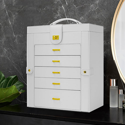 Jewelry Box 360° Rotating 6-Tier Functional Jewelry Storage Case Organizer for Women Girls Ring Necklace Earring Bracelet Holder with Mirror