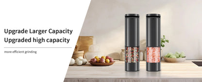 Electric Salt and Pepper Grinder Set Stainless Steel Salt and Pepper Mill Led Light Automatic One Handed Operation Rechargeable Adjustable Shakers Ceramic Rator 2 Pack Black Stainless Steel