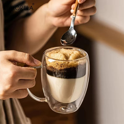 2/4/6PCS 150-350ML Double Wall Glass Heat Resistant High Borosilicat Coffee Mug With Handle Transparent Glass Cappuccino Cup Coffee Milk Tea Juice Tea Cup