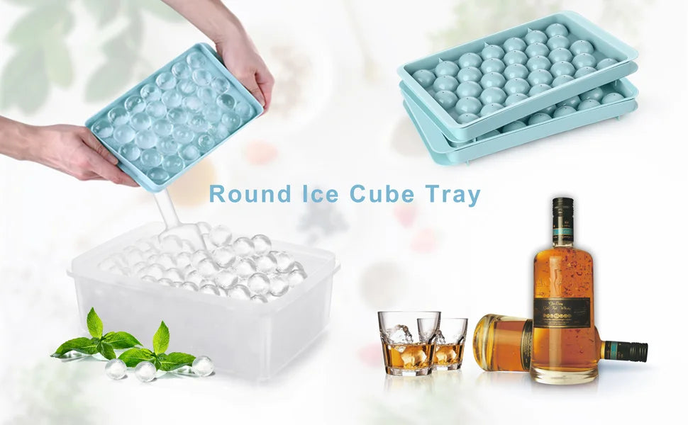 Round Ice Cube Tray with Lid & Bin Ice Ball Maker Mold for Freezer with Container Mini Circle Ice Cube Tray Making 66PCS Sphere (Copy)