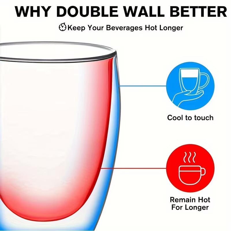 2/4/6PCS 150-350ML Double Wall Glass Heat Resistant High Borosilicat Coffee Mug With Handle Transparent Glass Cappuccino Cup Coffee Milk Tea Juice Tea Cup
