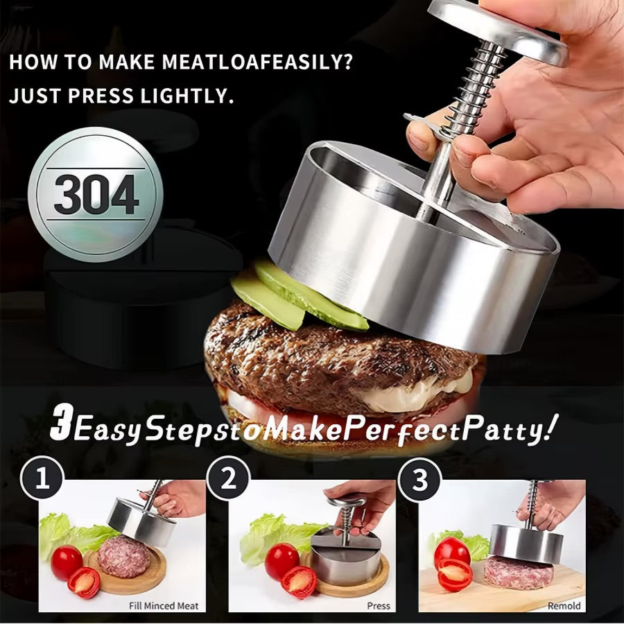 Burger Press, Adjustable Hamburger Patty Maker 4.2" Stainless Steel Hamburger Press Patty Making Molds Patties for Beef, Vegetables, Meat, BBQ Barbecue Homemade Hamburger