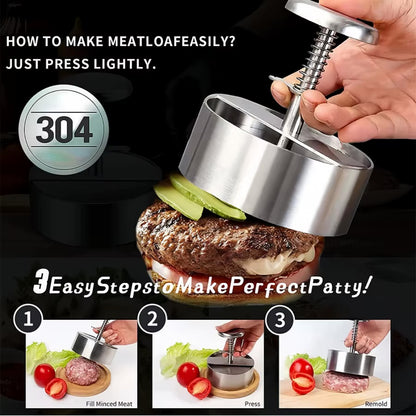 Burger Press, Adjustable Hamburger Patty Maker 4.2" Stainless Steel Hamburger Press Patty Making Molds Patties for Beef, Vegetables, Meat, BBQ Barbecue Homemade Hamburger