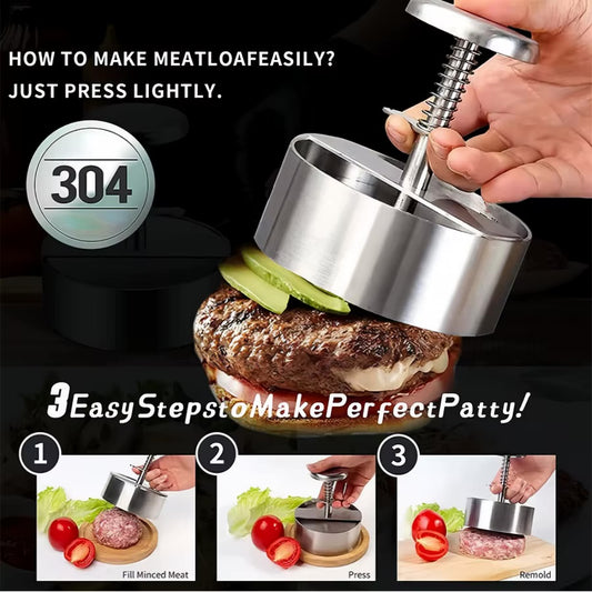 Burger Press, Adjustable Hamburger Patty Maker 4.2" Stainless Steel Hamburger Press Patty Making Molds Patties for Beef, Vegetables, Meat, BBQ Barbecue Homemade Hamburger