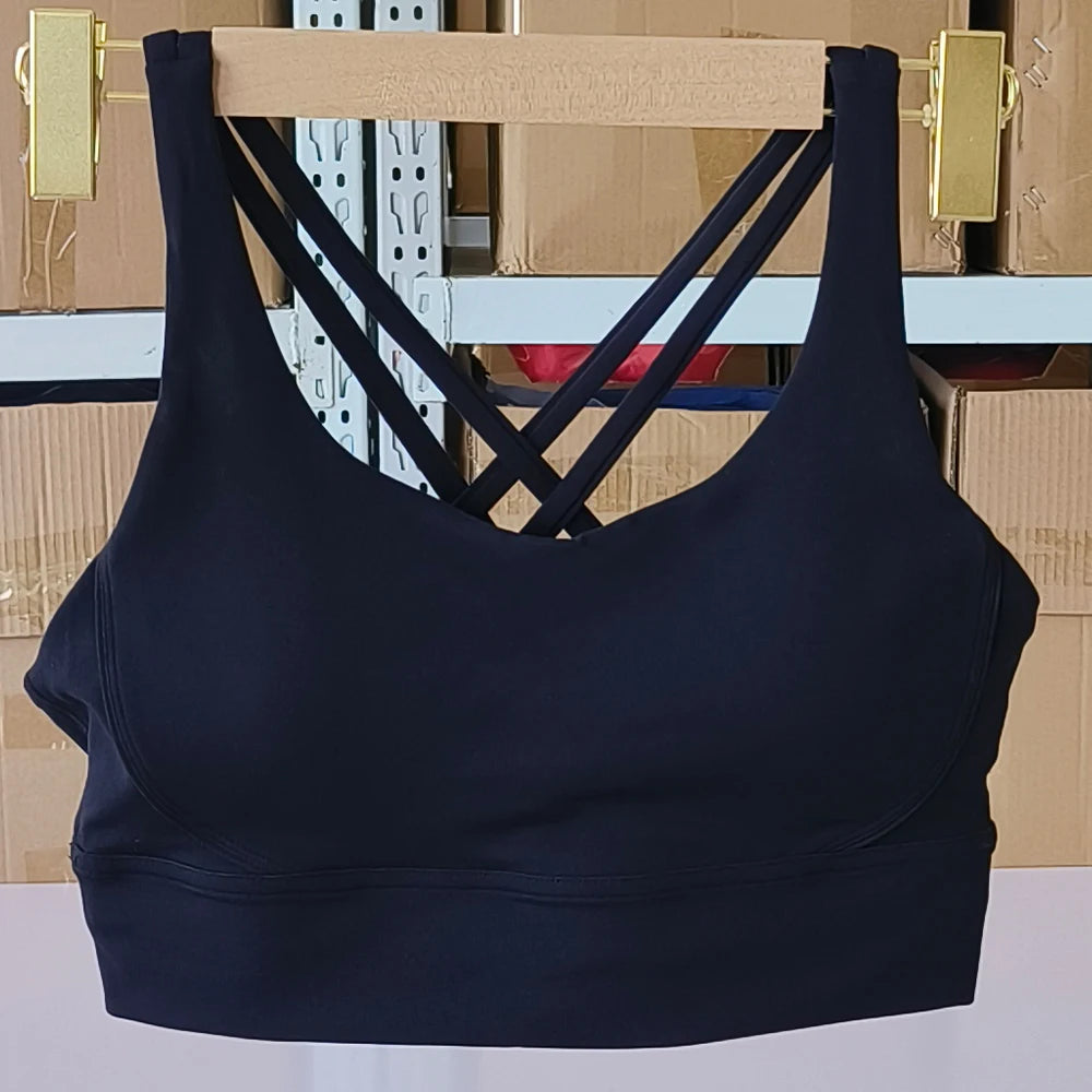 Solid Color Soft Cross Back Women Fitness Bra Tights Yoga Vest High Strength Shockproof Gym Sports Top Push Up With Chest Pad