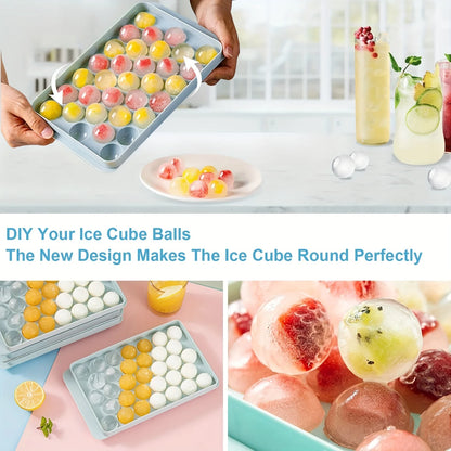 Round Ice Cube Tray with Lid & Bin Ice Ball Maker Mold for Freezer with Container Mini Circle Ice Cube Tray Making 66PCS Sphere (Copy)