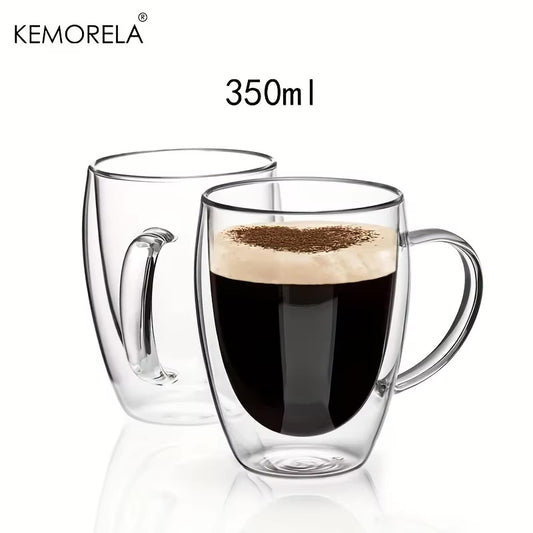 2/4/6PCS 150-350ML Double Wall Glass Heat Resistant High Borosilicat Coffee Mug With Handle Transparent Glass Cappuccino Cup Coffee Milk Tea Juice Tea Cup