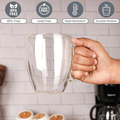 2/4/6PCS 150-350ML Double Wall Glass Heat Resistant High Borosilicat Coffee Mug With Handle Transparent Glass Cappuccino Cup Coffee Milk Tea Juice Tea Cup