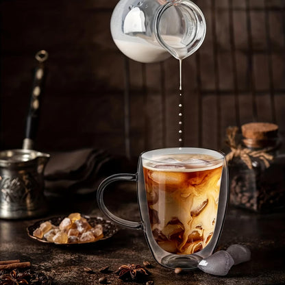 2/4/6PCS 150-350ML Double Wall Glass Heat Resistant High Borosilicat Coffee Mug With Handle Transparent Glass Cappuccino Cup Coffee Milk Tea Juice Tea Cup