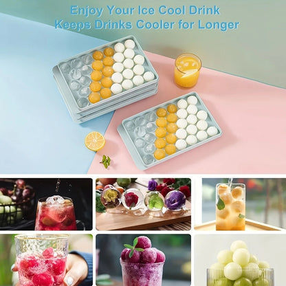 Round Ice Cube Tray with Lid & Bin Ice Ball Maker Mold for Freezer with Container Mini Circle Ice Cube Tray Making 66PCS Sphere (Copy)