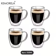 2/4/6PCS 150-350ML Double Wall Glass Heat Resistant High Borosilicat Coffee Mug With Handle Transparent Glass Cappuccino Cup Coffee Milk Tea Juice Tea Cup