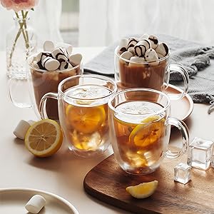 2/4/6PCS 150-350ML Double Wall Glass Heat Resistant High Borosilicat Coffee Mug With Handle Transparent Glass Cappuccino Cup Coffee Milk Tea Juice Tea Cup